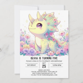 Floral Adorable Dinosaurier Digital Geburtstag Einladung