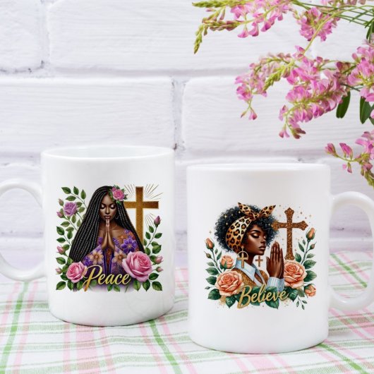 Floral Afrikanischer Amerikaner beten Frauen Kaffeetasse