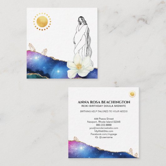 *~* Floral Agate Birthing Cosmic Midfrau Doula Quadratische Visitenkarte (Vorne/Hinten)