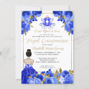 Floral Ainderella Princess Royal Blue Quinceanera Einladung