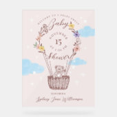 Floral Air Ballon Teddy Bear Pink Babydusche Acrylschild (Vorderseite)