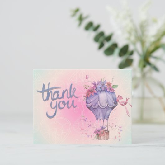 Floral Air Balloon Vielen Dank Postkarte (Stehend Vorderseite)