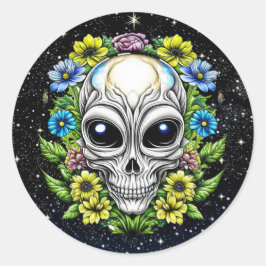 Floral Alien Skull Extraterrestriale Kunst Runder Aufkleber