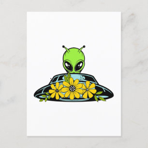 Floral Alien Spaceship Postkarte