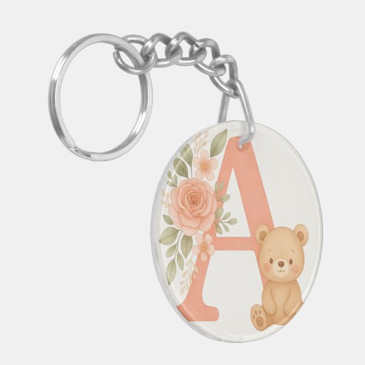 Floral Alphabet A Keychain – Cute Bear  Schlüsselanhänger (Vorderseite links)