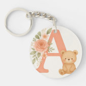 Floral Alphabet A Keychain – Cute Bear  Schlüsselanhänger (Vorderseite)