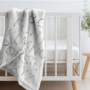 Floral Alphabet ABC Fleece Blanket Sherpadecke