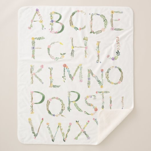 Floral Alphabet ABC Fleece Blanket Sherpadecke (Vorderseite)