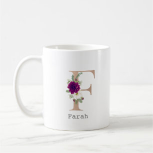Floral-Alphabet-individuelle Name-Brief "F" Kaffeetasse