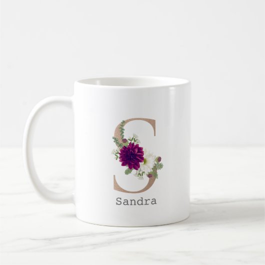 Floral Alphabet individuelle Name Brief "S" Kaffeetasse (Links)