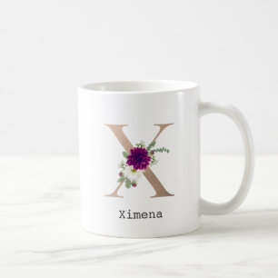Floral Alphabet individuelle Name Buchstabe "X" Kaffeetasse