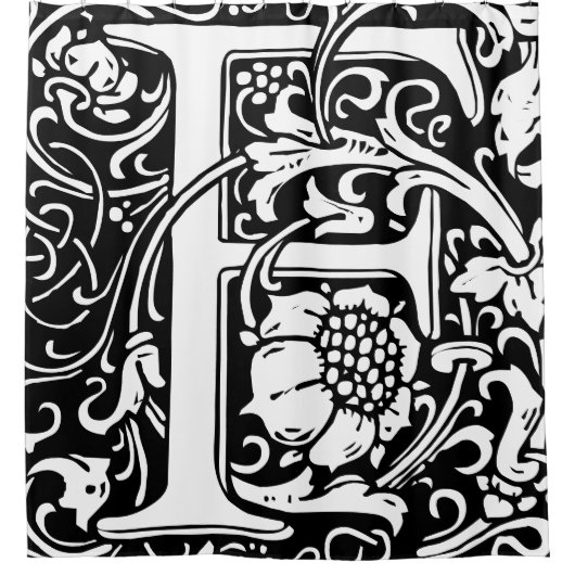 Floral Alphabet Mit Monogramm Letter F Duschvorhang (Vorderseite)