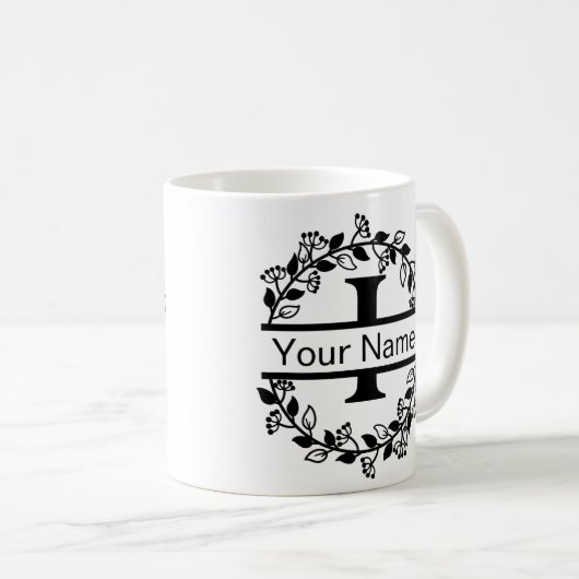 Floral Alphabet mit Name Custom Monogram Kaffeetasse (VorderseiteRechts)
