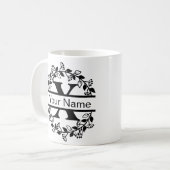 Floral Alphabet mit Name Custom Monogram Kaffeetasse (Vorderseite Links)