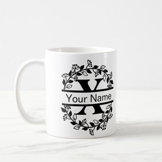 Floral Alphabet mit Name Custom Monogram Kaffeetasse (Links)