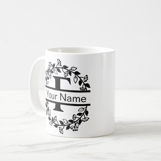 Floral Alphabet mit Name Custom Monogram Kaffeetasse (Vorderseite Links)