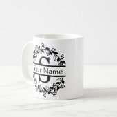 Floral Alphabet mit Name Custom Monogram Kaffeetasse (Vorderseite Links)