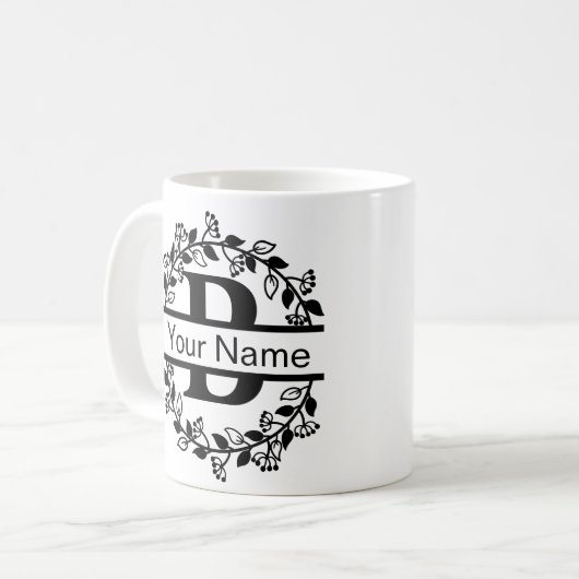 Floral Alphabet mit Name Custom Monogram Kaffeetasse (Vorderseite Links)