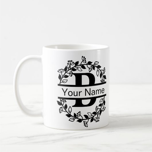 Floral Alphabet mit Name Custom Monogram Kaffeetasse (Links)