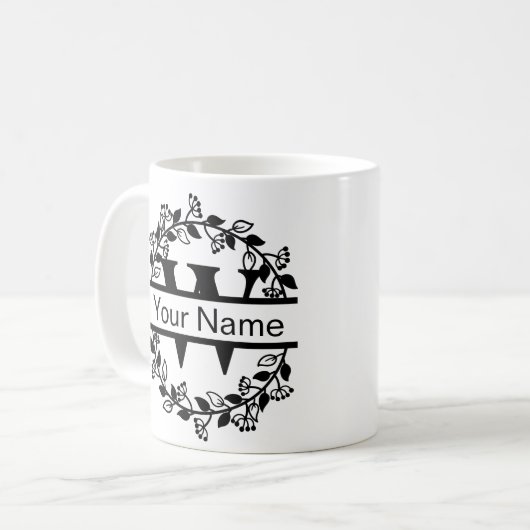 Floral Alphabet mit Name Custom Monogram Kaffeetasse (Vorderseite Links)