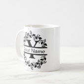 Floral Alphabet mit Name Custom Monogram Kaffeetasse (Vorderseite Links)