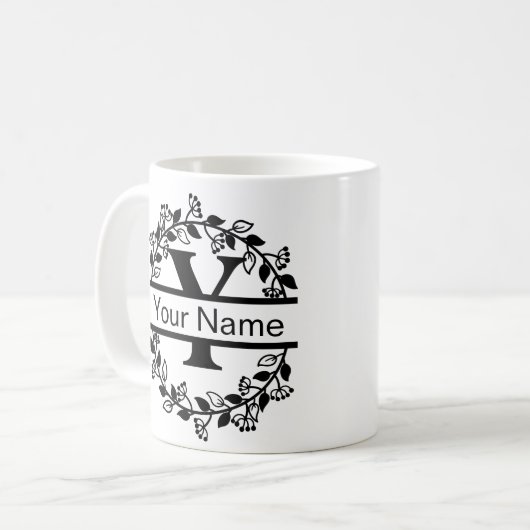 Floral Alphabet mit Name Custom Monogram Kaffeetasse (Vorderseite Links)