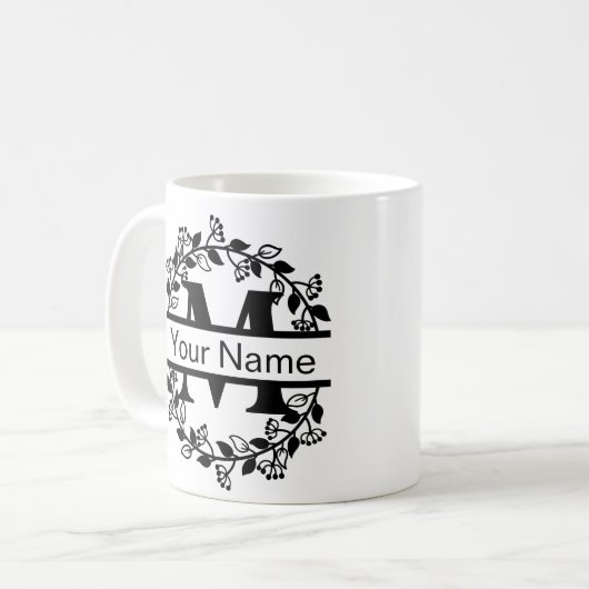 Floral Alphabet mit Name Custom Monogram Kaffeetasse (Vorderseite Links)
