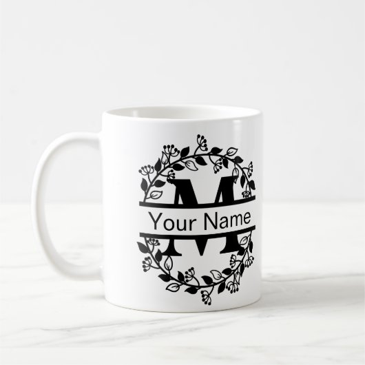 Floral Alphabet mit Name Custom Monogram Kaffeetasse (Links)