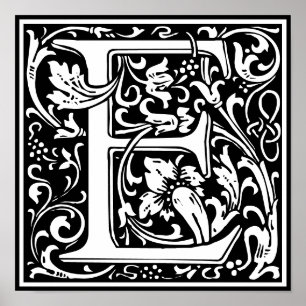 Floral Alphabet Monogram Letter E Poster