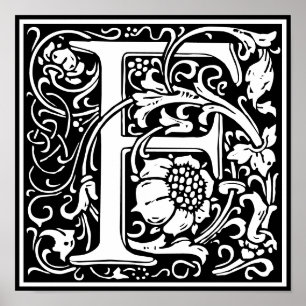 Floral Alphabet Monogram Letter F Poster