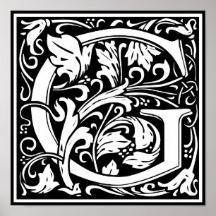 Floral Alphabet Monogram Letter G Poster