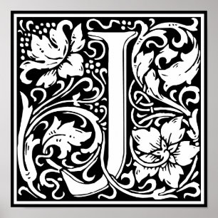 Floral Alphabet Monogram Letter J Poster