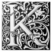 Floral Alphabet Monogram Letter K Tile Fliese (Vorderseite)