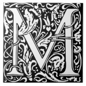 Floral Alphabet Monogram Letter M Tile Fliese (Vorderseite)