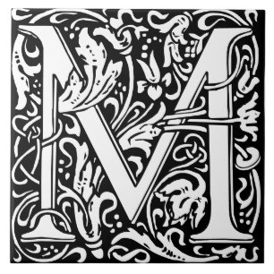 Floral Alphabet Monogram Letter M Tile Fliese