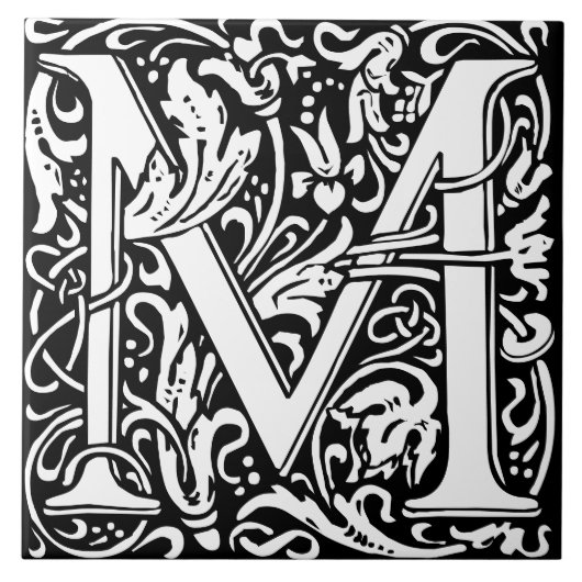 Floral Alphabet Monogram Letter M Tile Fliese (Vorderseite)