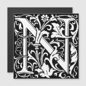 Floral Alphabet Monogram Letter N Morris Magnetkarte (Vorne/Hinten)