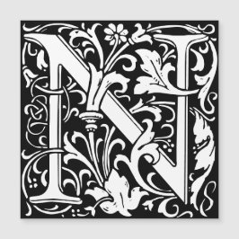 Floral Alphabet Monogram Letter N Morris Magnetkarte