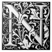 Floral Alphabet Monogram Letter N Tile Fliese (Vorderseite)