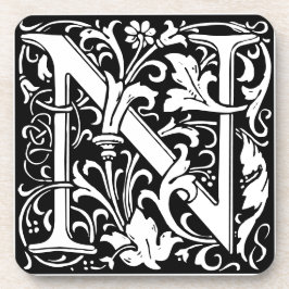 Floral Alphabet Monogram Letter N Tile Morris Getränkeuntersetzer