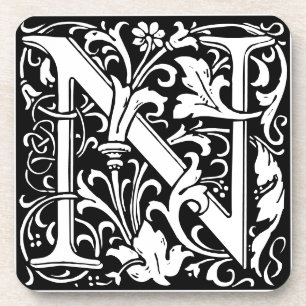 Floral Alphabet Monogram Letter N Tile Morris Getränkeuntersetzer