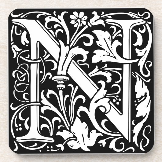 Floral Alphabet Monogram Letter N Tile Morris Getränkeuntersetzer (Vorderseite)