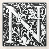 Floral Alphabet Monogram Letter N Tile Morris Glasuntersetzer (Vorderseite)