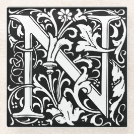 Floral Alphabet Monogram Letter N Tile Morris Glasuntersetzer