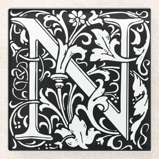 Floral Alphabet Monogram Letter N Tile Morris Glasuntersetzer (Vorderseite)