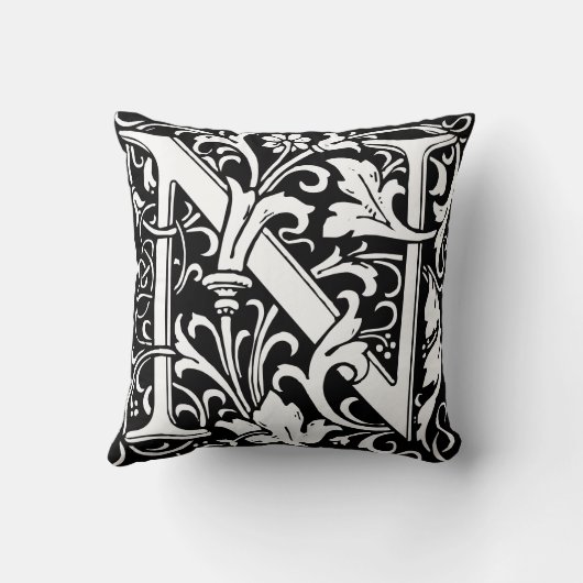 Floral Alphabet Monogram Letter N Tile Morris Kissen (Rückseite)