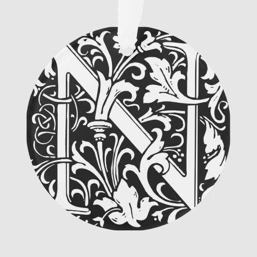 Floral Alphabet Monogram Letter N Tile Morris Ornament (Vorderseite)