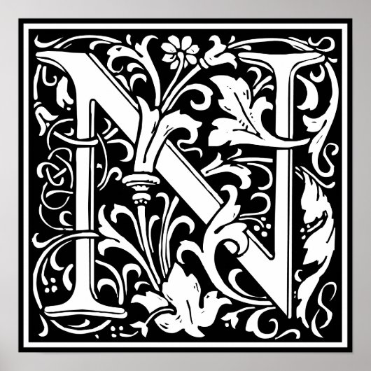 Floral Alphabet Monogram Letter N Tile Morris Poster (Vorne)