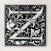 Floral Alphabet Monogram Letter N Tile Morris Puzzle (Horizontal)