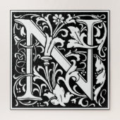 Floral Alphabet Monogram Letter N Tile Morris Puzzle (Vertikal)